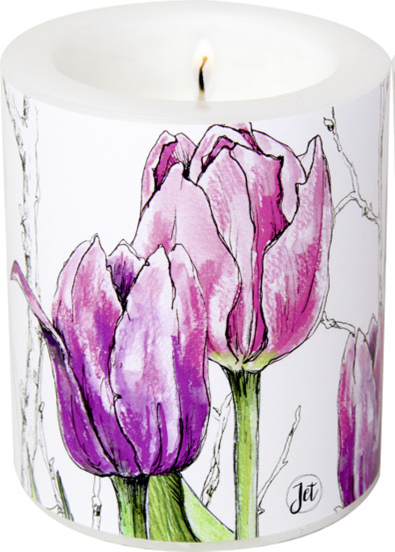 Windlichtkerze Colourful Tulips pink
