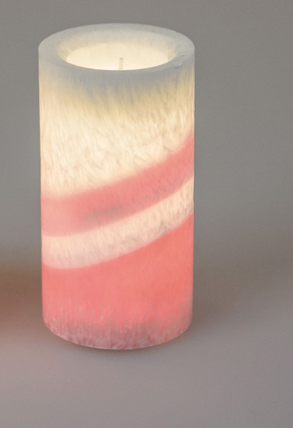 LED Kerze 8x15cm Streifen rosa