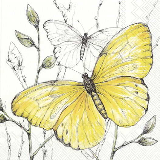 L Serviette Colourful Butterflies yellow