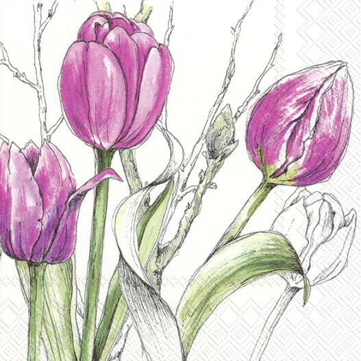 C Serviette Colourful Tulips pink